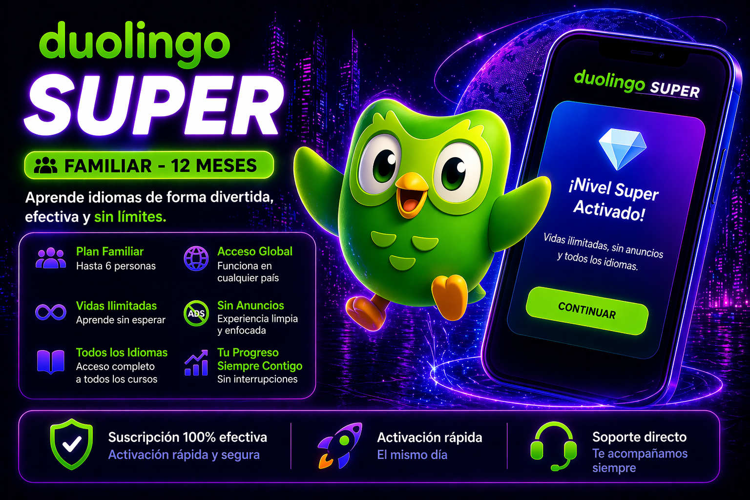 Duolingo Super Familiar 12 Meses – Suscripción Premium