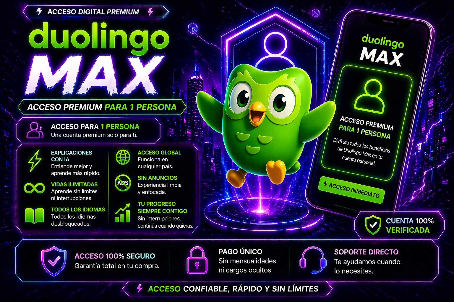 Cupos Duolingo MAX 12 meses
